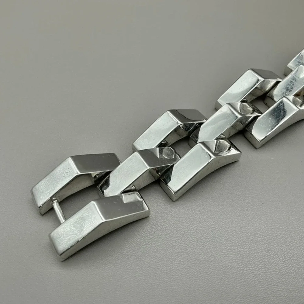Bracelet Womesn Silver Tone Geometric Link Chunky Statement 7.5 Inch Jewelry